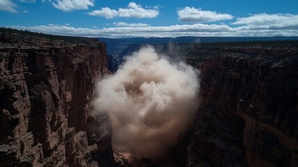 Fototapeta premium Grand Canyon rockfall dust cloud, dramatic landscape