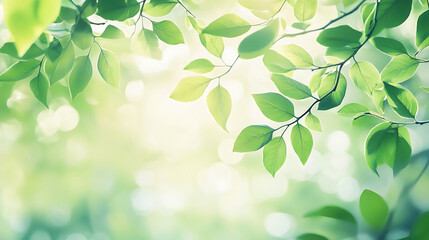 Obraz premium green leaves are depicted against a background of blurred light green and white shades.