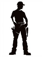 The Builder Silhouette: A stylized, strong silhouette of a builder or construction worker stands confidently, embodying the essence of workmanship and skill.
