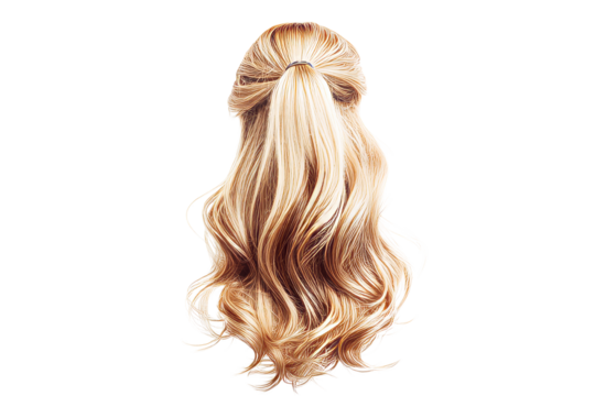Wavy blonde ponytail, highlighted, fashion, cut out transparent