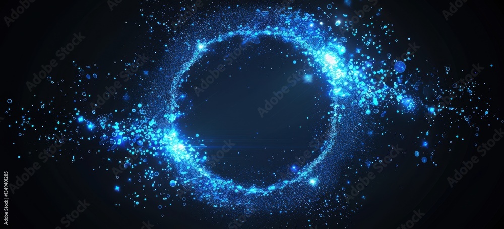 Poster Glowing Blue Particle Circle Abstract Background