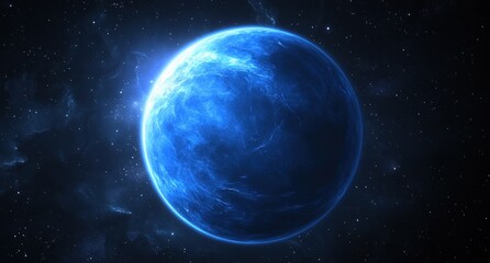 Glowing Blue Planet in Dark Space