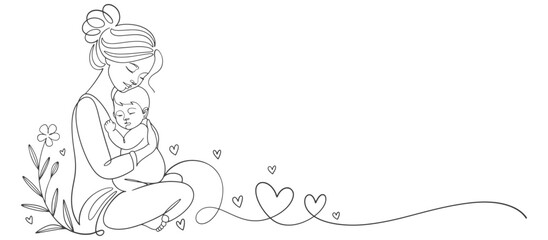 Mothers day line art style vector illustration, mothers day celebration illustration