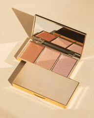 Gold highlighter makeup palette on gold background