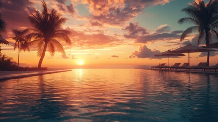 Digits Floating in Infinity Pool at Sunset