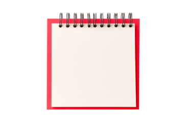 Blank red notepad mockup, isolated on black background, cut out transparent