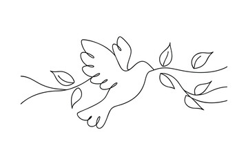 Dove of Peace, Branch, Leaves, Line Art, Minimalist Design, Simple Illustration, Serenity, Nature, S