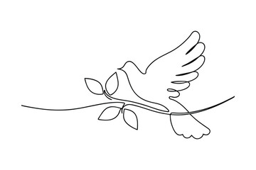 One Line Dove Drawing Peace, Hope, Freedom, Olive Branch, Symbol