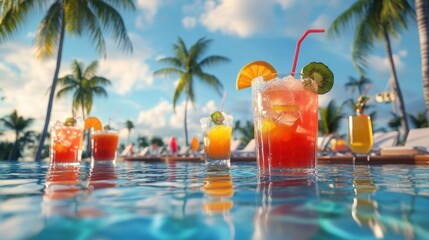 2025 digits floating in pool surrounded by tropical.