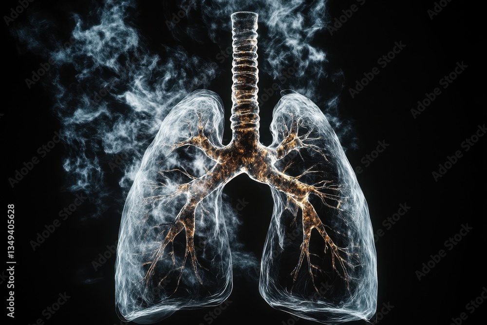 Poster glowing lungs anatomy abstract 3d rendering dark background