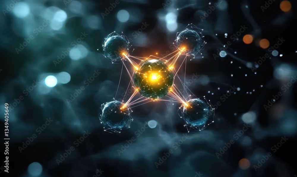 Aufkleber glowing molecular structure abstract digital art