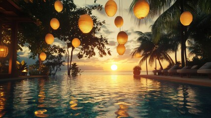 Digits Floating on Pool Under Hanging Paper Bundles