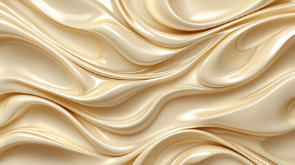 Obraz premium Luxurious cream texture with smooth, flowing waves in soft beige hue. This elegant design evokes sense of sophistication and indulgence