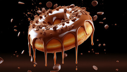 Dripping Chocolate Doughnut with Chips in a Clear Setting