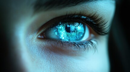 Close-up of glowing, futuristic eye