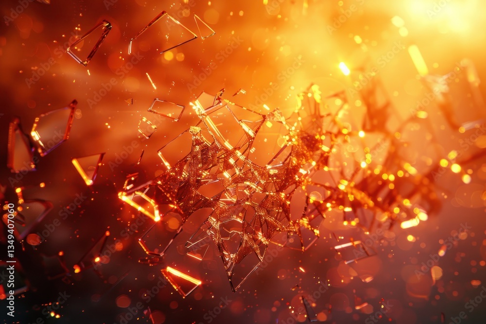 Aufkleber sharp glass shards reflect light streaks, creating a chaotic motion blur in a soft, diffused glow ag