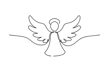 Single Line Drawing of a Cherubic Christmas Angel