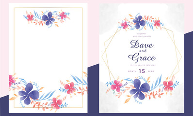 Floral watercolor invitation template. Handmade elegant wedding invitation 