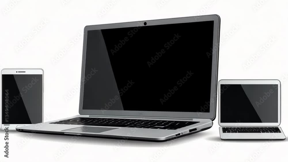 Poster multiple devices displaying empty screens on a clean white background generative ai
