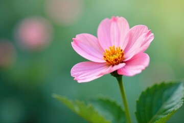 Fototapeta premium single blooming flower in focus isolated white, leaves, petals