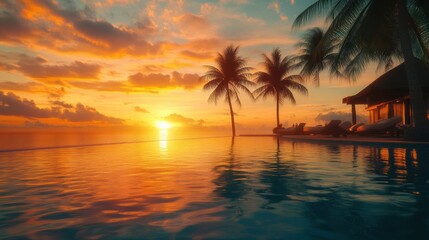 Digits Floating in Infinity Pool with Sunset