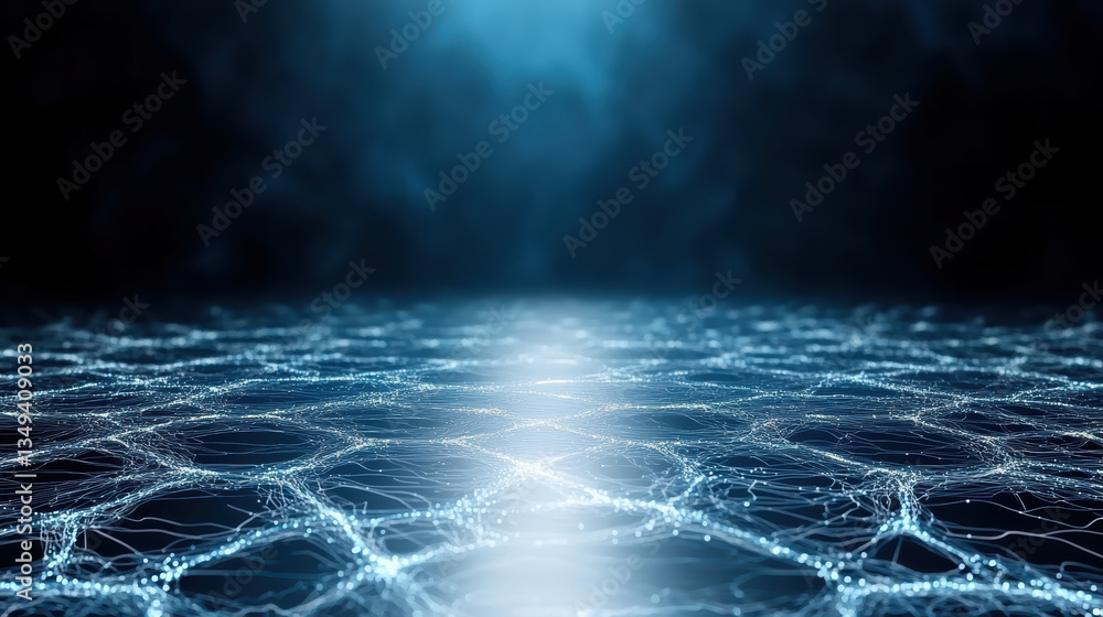 Poster futuristic digital landscape with glowing network connections and abstract patterns