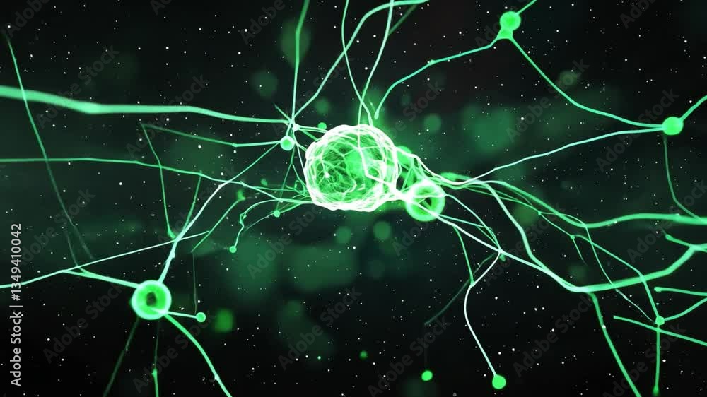 Poster abstract representation of neural connections and synapses in a futuristic digital environment with 