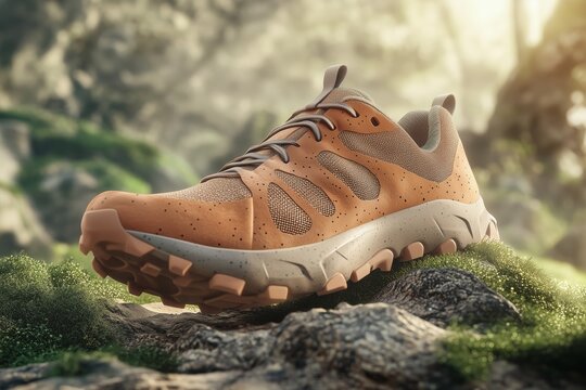 Athletic shoes mockup in dynamic pose with clay and moss tones
