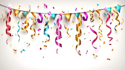 Festive bunting with confetti celebration.
