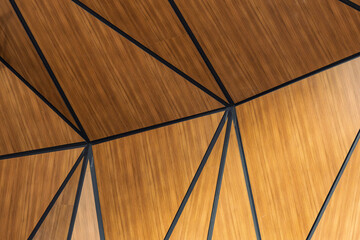 Modern Geometric Wooden Ceiling with Black Metal Frames