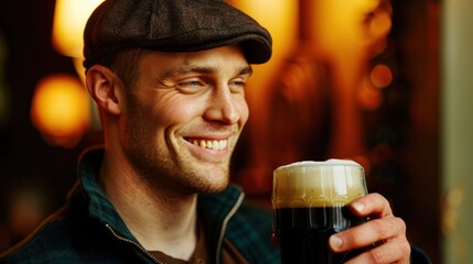 Profile Of A Man Enjoying A Pint In Warm Ambience