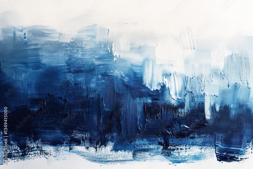 Poster brushstrokes shift from deep blue to soft white, highlighting textures and seamless blending in a ca