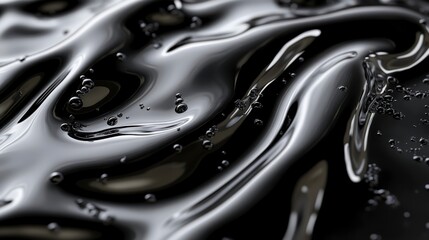 Abstract Dark Glossy Liquid Texture with Bubbles