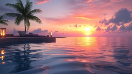 Digits Floating in Infinity Pool with Sunset