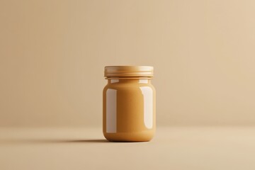 A jar of smooth peanut butter is displayed in the image