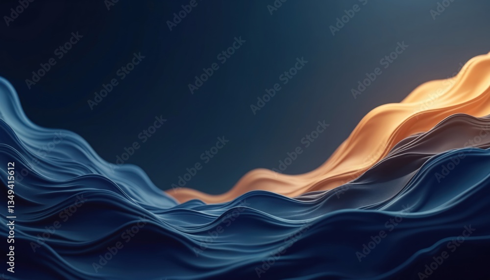 Poster dynamic abstract 3d wave background with dark blue and gold colors. flowing wavy backdrop for busine