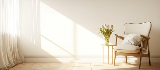 Sunny, Simple Living Room with Chair and Tulips