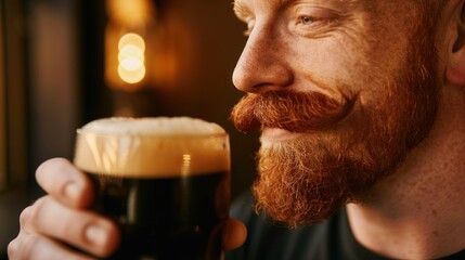 Bearded Man'S Contemplative Expression Over Beer Glass