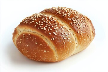 Bread roll covered with sesame seeds isolated on background