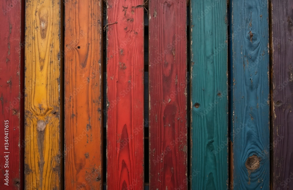 Poster vertical arrangement colorful painted wooden boards create vibrant background for design text. rainb
