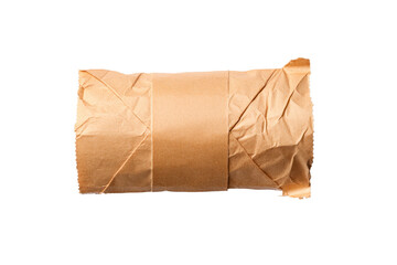 Brown paper parcel with central strip, wrapped, packing, cut out transparent