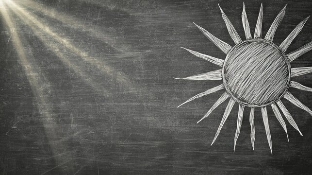 Chalk sun drawing on a chalkboard with spotlight
