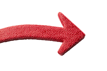 Red rope arrow points right, isolated symbol sign, cut out transparent