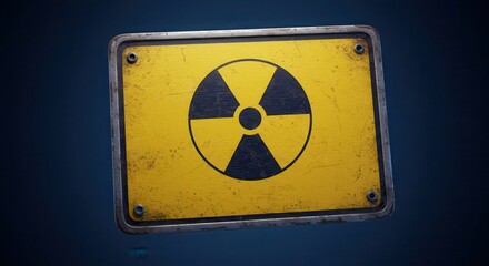 Warning Sign Depicting Radiation Symbol on Metal Plate with Texture