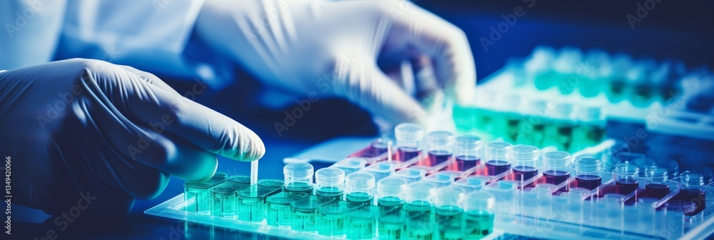Poster close up of a specialist taking samples in a lab with modern tools for fresh and modern analysis