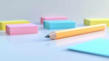 Colorful stationary, pencil, and sticky notes on a white surface