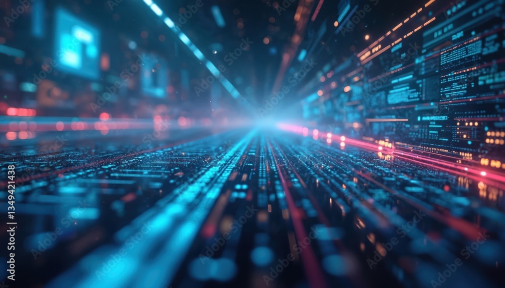 Aufkleber abstract tech background with blue and red glowing lines. futuristic digital design with data flow, 