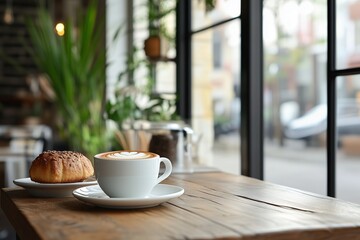 Cozy cafe table tent mockup with coffee and pastry for menu display