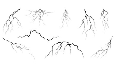 Lightning Thunder Storm Zapping Vector Silhouette Set Isolated on White Background.Lightning strike bolt silhouettes vector illustration set.Lightning icon,Lightning logo,Lightning vector,