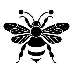A Flying Bee black Silhouette Clipart, Honey Bee.Simple, black silhouette of a bee, perfect for nature themed designs, logos, or illustrations.Logo of Bee icon vector silhouette isolated design
